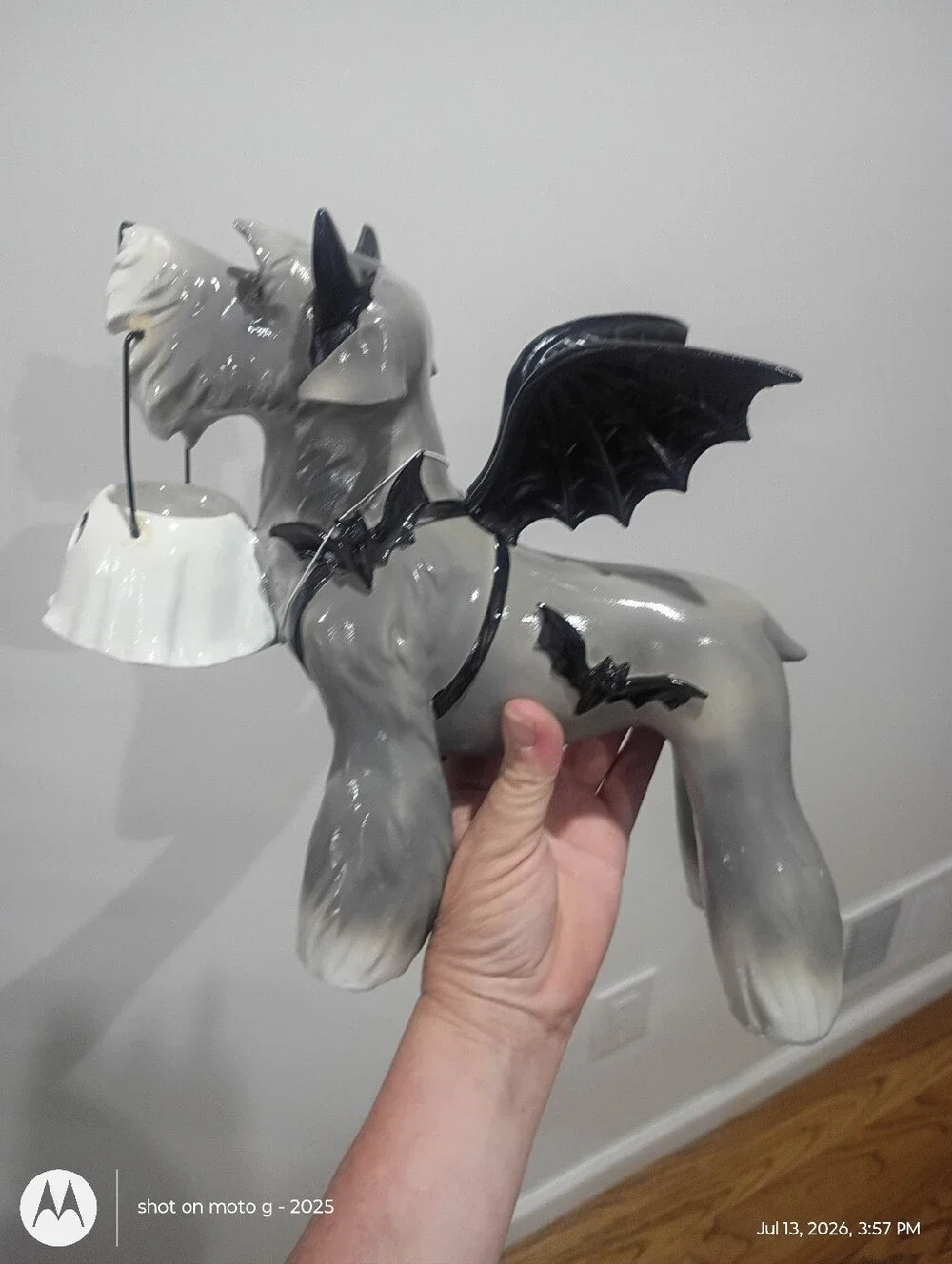 Halloween Schnauzer Dog Holding Ghost Bucket in Bat Custom Decor Figure
